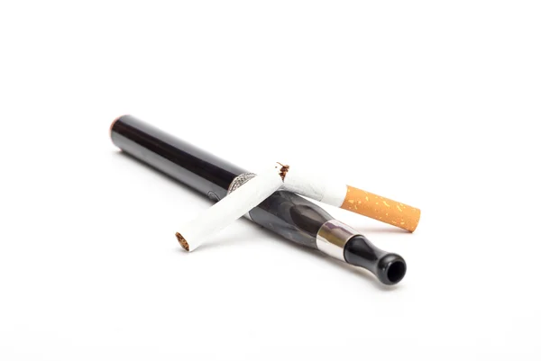 Electronic Cigarette and cigarette against white background — Stock Photo, Image