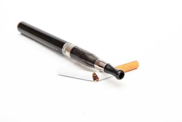 Electronic Cigarette and cigarette against white background — Stock Photo, Image