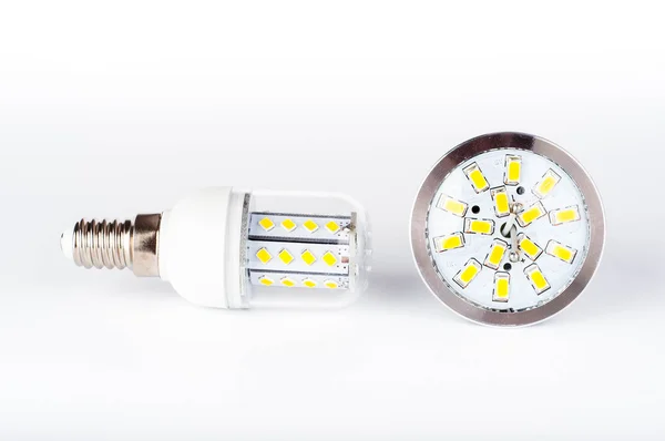 Led bulbs on white background