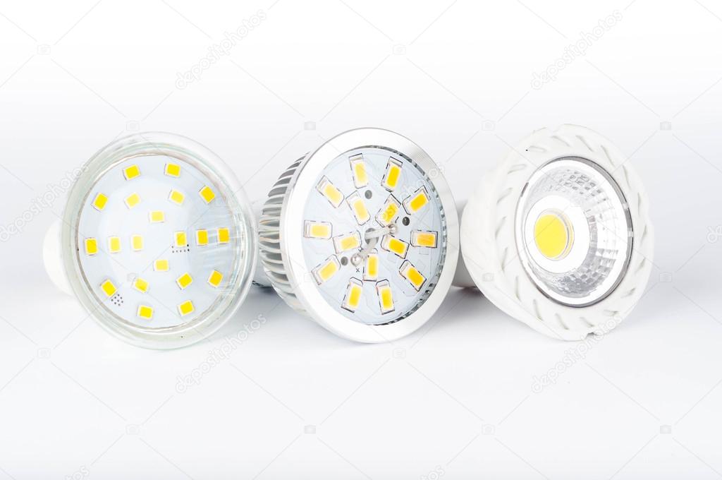 Led bulbs on white background