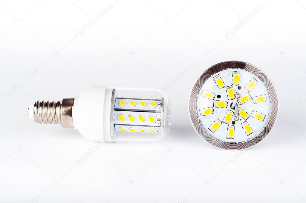 Led bulbs on white background