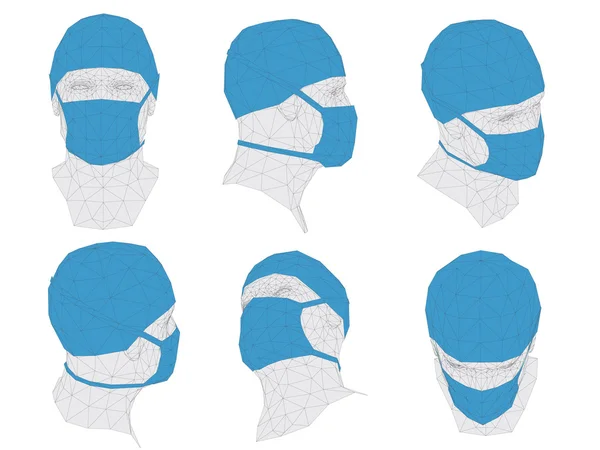 Cabeça poligonal da pessoa em máscara médica protetora —  Vetores de Stock