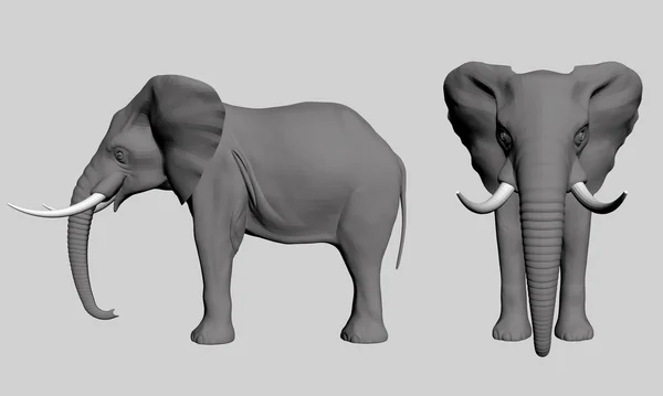 Illustrazione vettoriale di un lato poligonale elefante e frontale. 3D . — Vettoriale Stock