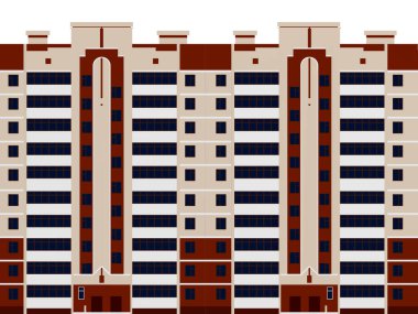 Çok katlı bir bina. Ön manzara. Vektör illüstrasyonu