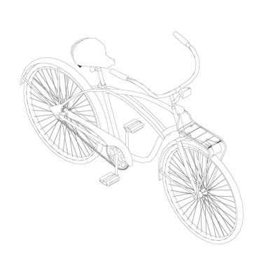 Beyaz arka planda siyah çizgilerden oluşan yarı dairesel bir gidonu olan bir bisiklet. Isome Manzarası. Vektör illüstrasyonu