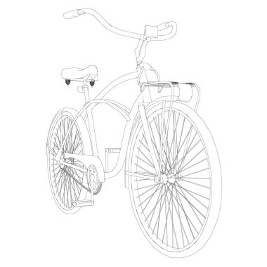 Beyaz arka planda siyah çizgilerden oluşan yarı dairesel bir gidonu olan bir bisiklet. Bakış açısı. Vektör illüstrasyonu