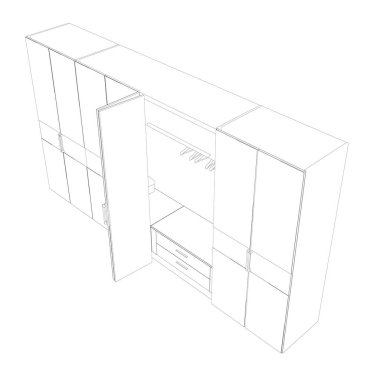 Gardırobun taslağı. Askılar boş bir dolapta. Vektör illüstrasyonu
