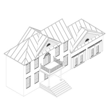 Evin ana hatları iki katlı. Isome Manzarası. Üç boyutlu. Vektör illüstrasyonu