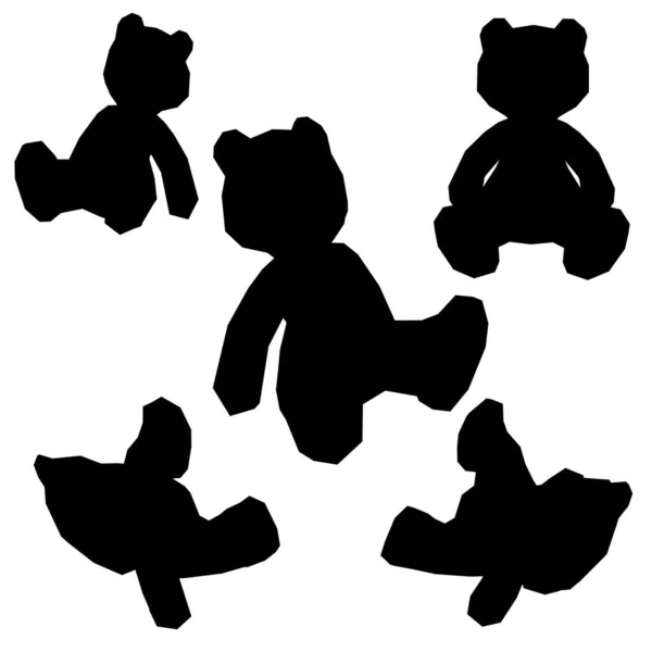 Silhouette einer Reihe von Teddybären auf weißem Hintergrund. Vektorillustration — Stockvektor
