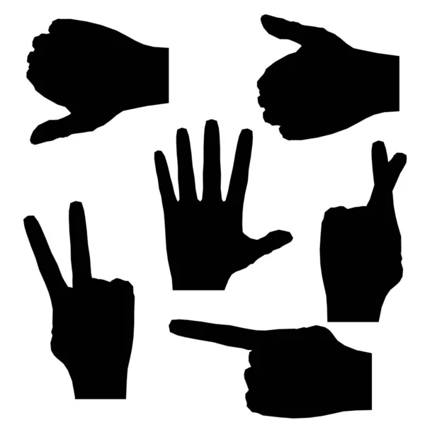 Zestaw z sylwetkami ludzkich rąk z różnymi gestami wyizolowanymi na białym tle. Ilustracja wektora — Wektor stockowy
