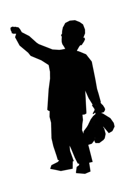 Silhouette of a child with a hand in his hand and the other hand is raised to the top isolated on a white background. Front view. Vector illustration — Stock Vector