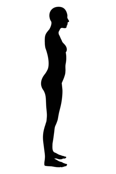 Silhouette of a naked girl isolated on a white background. Side view. Vector illustration — Stock Vector