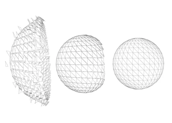 Contorno con una sequenza di esplosione di una sfera isolata su uno sfondo bianco. Illustrazione vettoriale — Vettoriale Stock