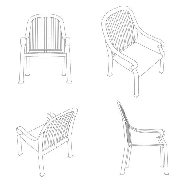 Set con contorni di sedie isolate su sfondo bianco. Illustrazione vettoriale — Vettoriale Stock
