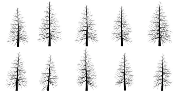 Set mit Silhouetten von Bäumen isoliert auf weißem Hintergrund. Vektorillustration — Stockvektor