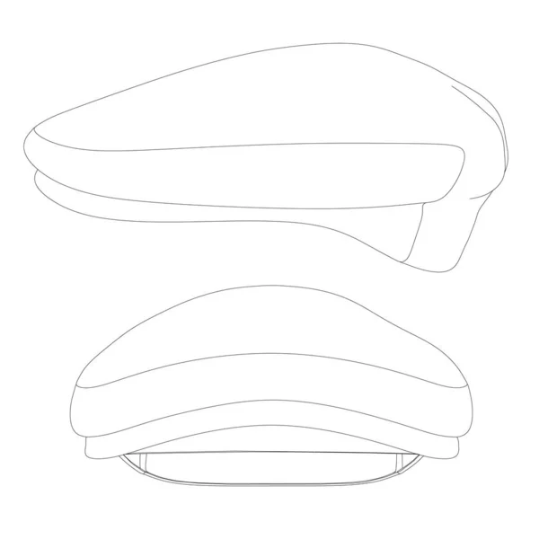 Set con contornos de gorras. Vistas frontales y laterales. Ilustración vectorial — Archivo Imágenes Vectoriales