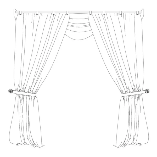 Konturen av dekorativa gardiner isolerad på en vit bakgrund. Vektorillustration — Stock vektor