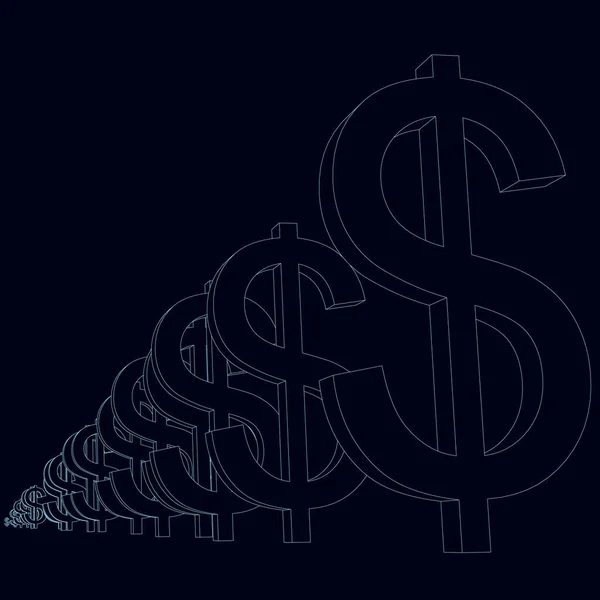 The outline of dollar signs increasing from afar. Vector illustration — Stock Vector