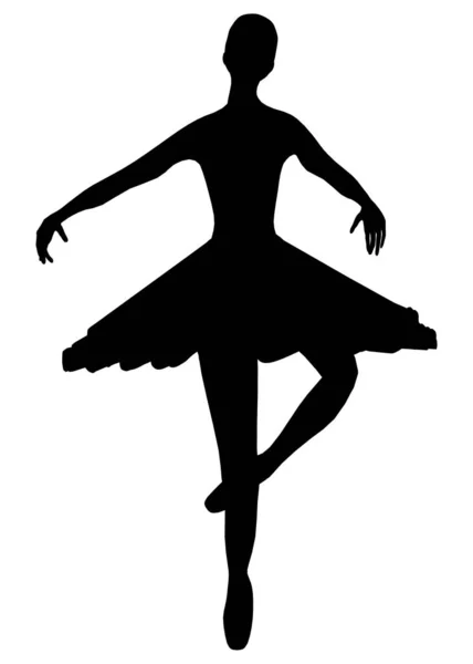 Silhouette di una ballerina danzante isolata su fondo bianco. Illustrazione vettoriale — Vettoriale Stock