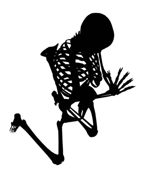 Silhouette eines Skeletts, das isoliert auf weißem Hintergrund kniet und betet. Vektorillustration — Stockvektor