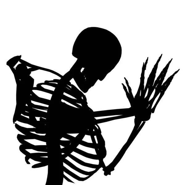 Silhouette eines Skeletts, das isoliert auf weißem Hintergrund kniet und betet. Vektorillustration — Stockvektor