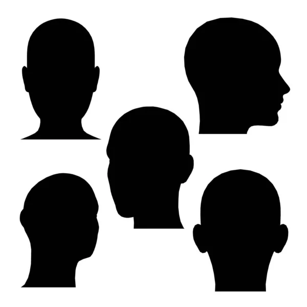 Set di sagome con testa umana in diverse posizioni isolate su fondo bianco. Illustrazione vettoriale — Vettoriale Stock