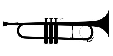 Trompet silueti, beyaz arka planda izole edilmiş rüzgar müzik aleti. Vektör illüstrasyonu