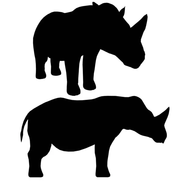 Silhouette rinoceronte isolata su sfondo bianco. Vista laterale. Illustrazione vettoriale — Vettoriale Stock