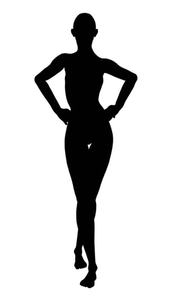 Silhouette of a girl standing in a sexy pose isolated on a white background. Vector illustration — Stock Vector