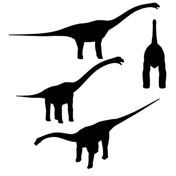 Set med silhuetter av en dinosaurie i olika positioner isolerade på en vit bakgrund. Vektorillustration — Stock vektor