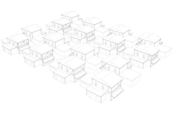 Kontur prywatnych domów odizolowanych na białym tle. Widok izometryczny. Ilustracja wektora — Wektor stockowy