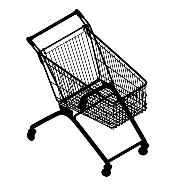 Silhueta de uma carruagem de supermercado isolada em um fundo branco. Vista isométrica. Ilustração vetorial — Vetor de Stock