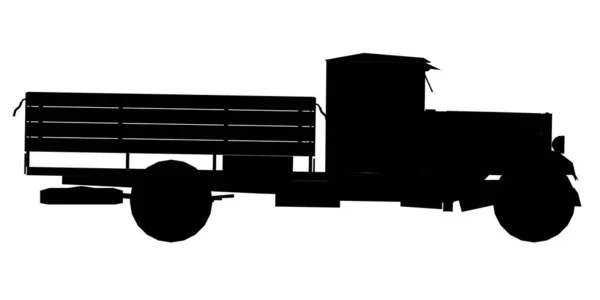 Beyaz arka planda izole edilmiş eski bir kargo kamyonunun silueti. Yan görüş. Vektör illüstrasyonu — Stok Vektör