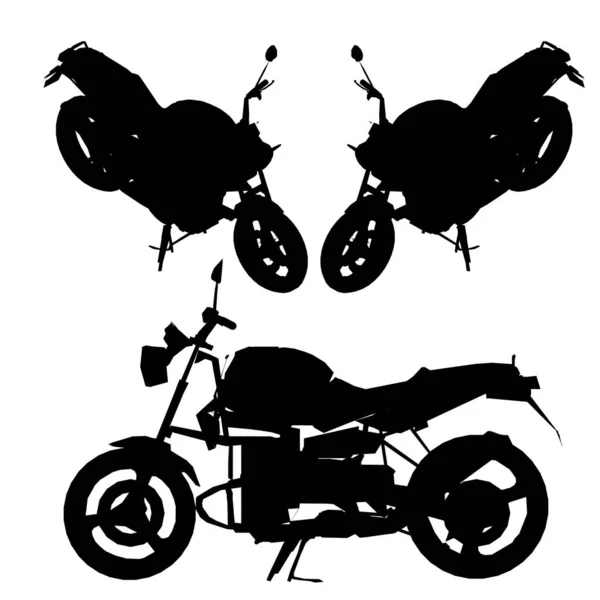 Zestaw z sylwetkami motocykli w różnych pozycjach izolowanych na białym tle. Ilustracja wektora — Wektor stockowy
