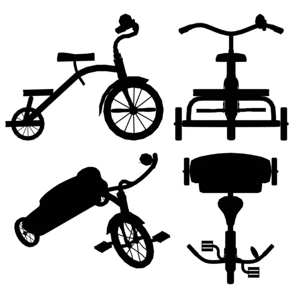 Set mit Silhouetten von Kinder-Dreirad isoliert auf weißem Hintergrund. Vektorillustration — Stockvektor