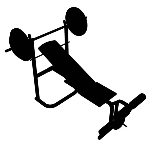 Silhouet van sportuitrusting geïsoleerd op witte achtergrond. Bench met een lange halter voor de pers. Isometrische kijk. Vectorillustratie — Stockvector