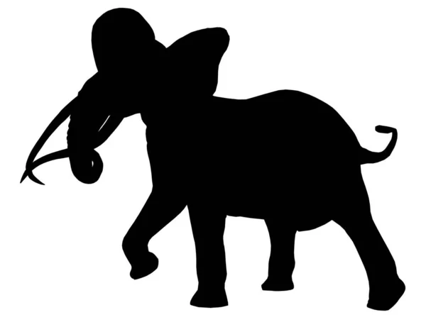 Silueta de un elefante andante aislado sobre un fondo blanco. Ilustración vectorial — Vector de stock