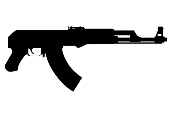 Kalashnikov silhueta rifle assalto isolado no fundo branco. Ilustração vetorial —  Vetores de Stock