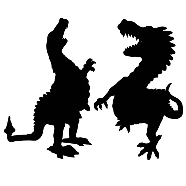 Ensemble avec des silhouettes d'un dinosaure rugissant dans différentes positions isolées sur un fond blanc. Illustration vectorielle — Image vectorielle