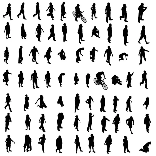 Set with silhouette of people standing in different poses isolated on white background. Vector illustration — 图库矢量图片