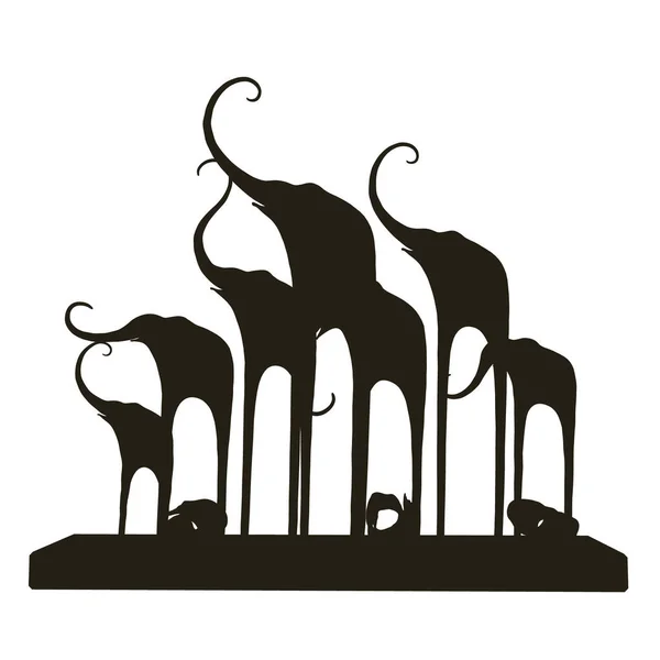 Silueta de figuritas con elefantes aislados sobre fondo blanco. Vista lateral. Ilustración vectorial — Vector de stock