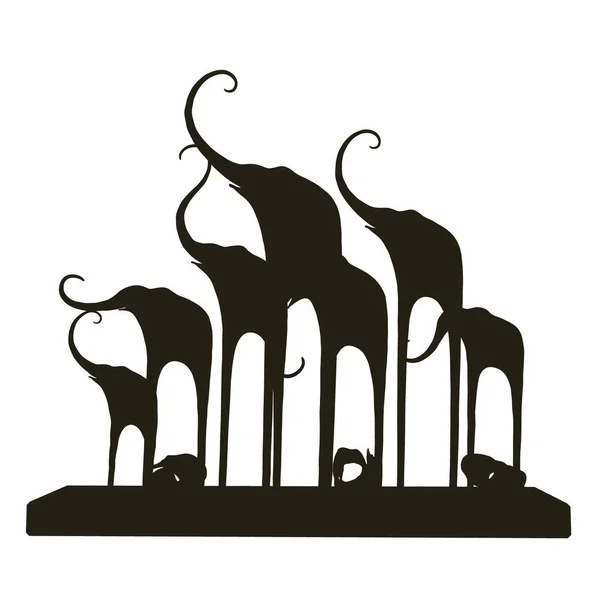 Silhouette of figurines with elephants isolated on white background. Side view. Vector illustration — 스톡 벡터