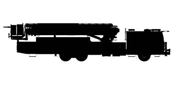 Silhueta de um carro de bombeiros isolado em um fundo branco. Vista lateral. Ilustração vetorial —  Vetores de Stock