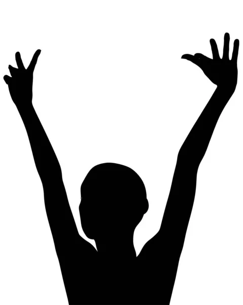 Silueta de una niña con los brazos levantados aislados sobre un fondo blanco. Ilustración vectorial — Vector de stock