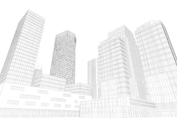 Esquema de la ciudad con rascacielos aislados sobre fondo blanco. 3D. Ilustración vectorial — Archivo Imágenes Vectoriales