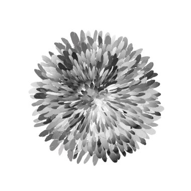 Beyaz arka planda izole edilmiş tüylerden yapılmış dekoratif daire. Üç boyutlu. Vektör illüstrasyonu