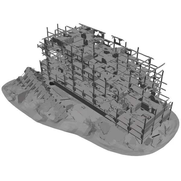 在白色背景下被摧毁的建筑物的模型。3D 。矢量说明 — 图库矢量图片