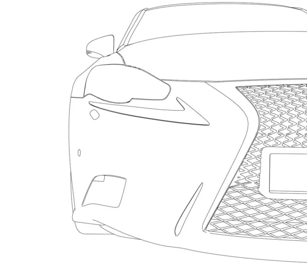 Контур части спортивного автомобиля изолирован на белом фоне. Вид спереди. Векторная иллюстрация — стоковый вектор