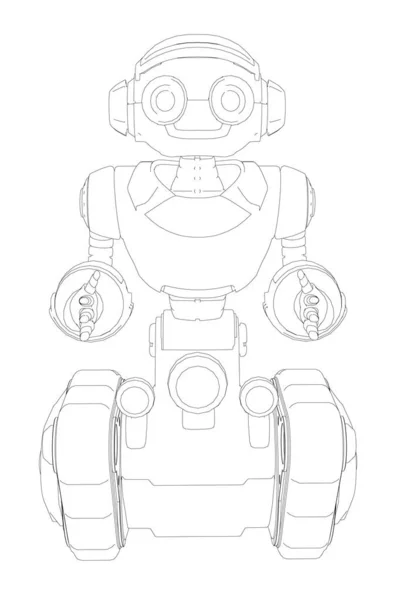 Robot skissera isolerad på vit bakgrund. Framifrån. Vektorillustration — Stock vektor