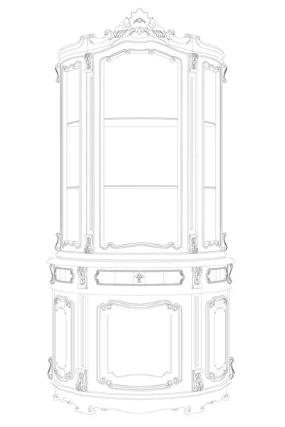 白い背景に孤立棚と装飾的なショーケースの輪郭。ベクターイラスト — ストックベクタ